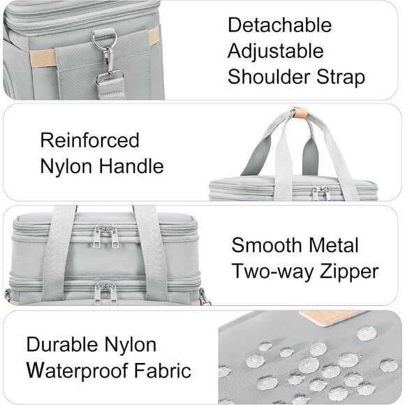 Double Deck Insulated Lunch Box for Men & Women, Leakproof Tote Cooler (Grey) - Picture 7 of 7